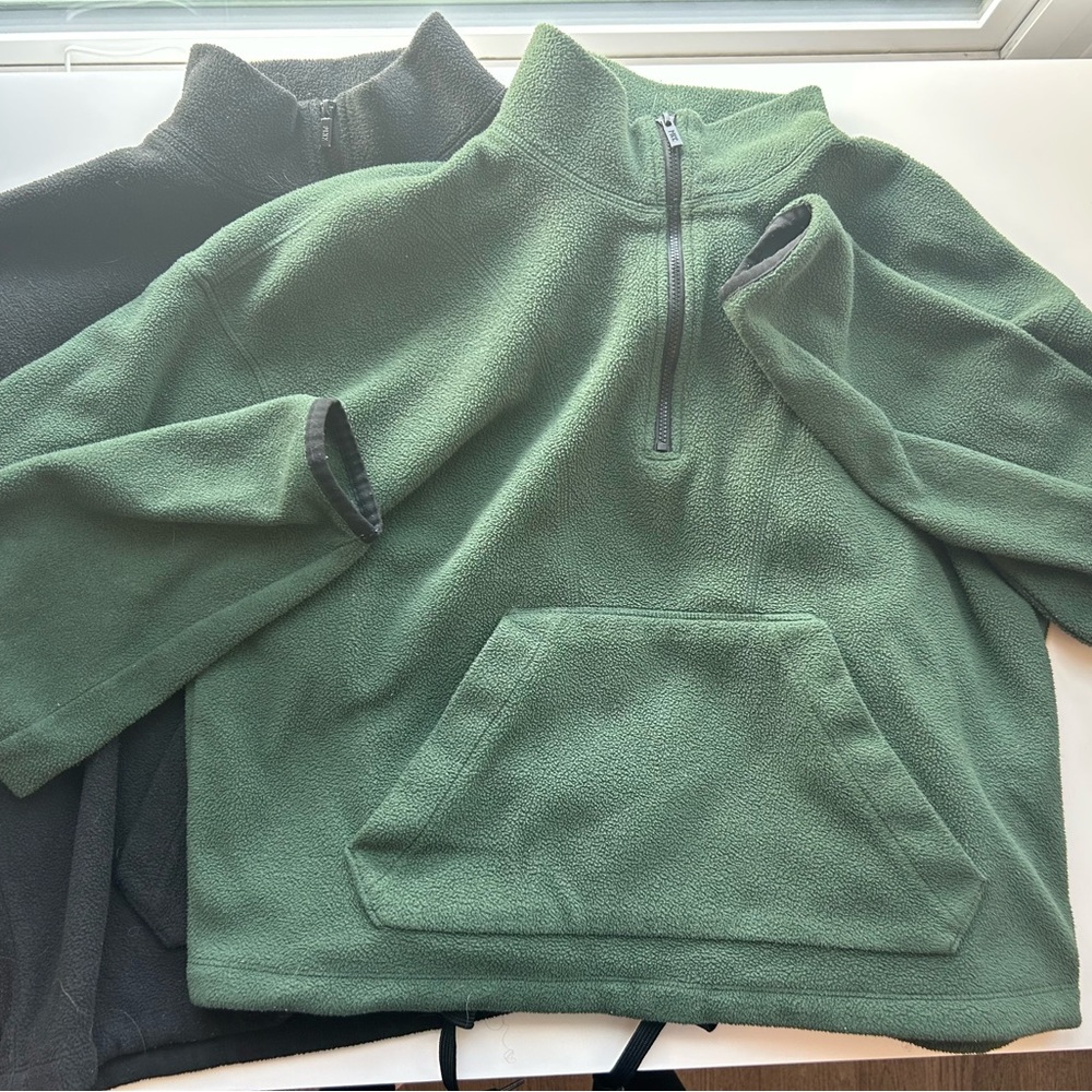 PINK Green and Black Quarter-Zip Fleece Pullover